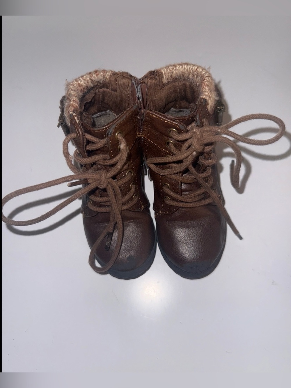 Toddler Brown Faux-Leather Lace-Up Winter Boots